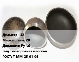 Заглушка стальная 32 Сталь: 20 Ру1.6 поворотная плоская ГОСТ: Т-ММ-25-01-06